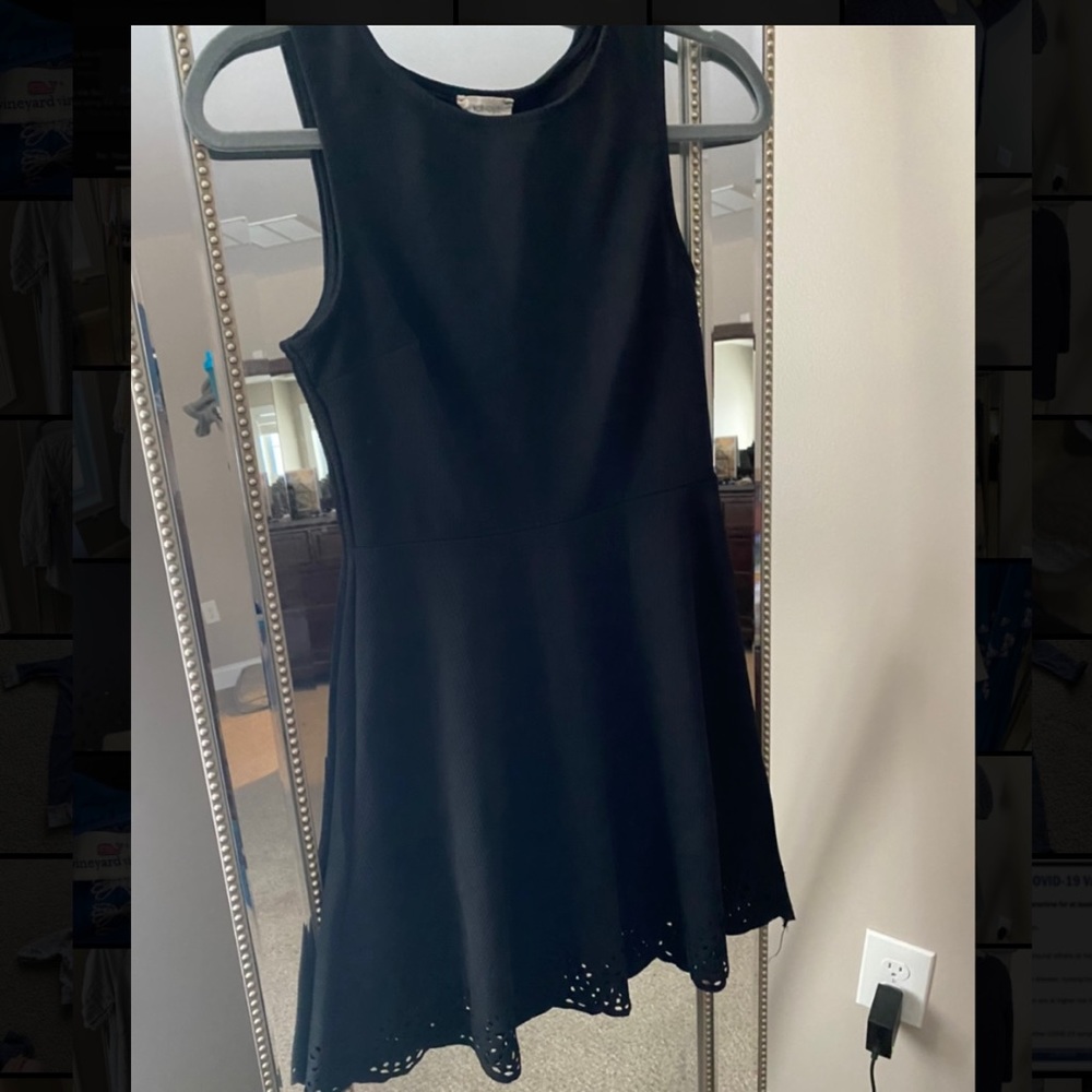 Black laser hem midi dress